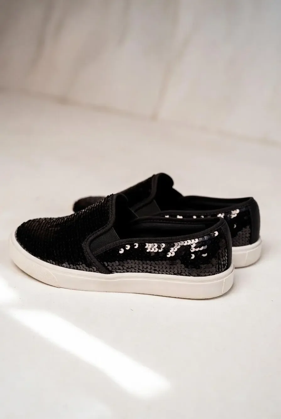 Black Sequin Slip-On Kids Shoes - Size 5T
